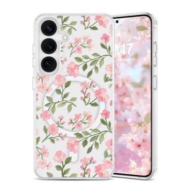 Imagem de EYZUTAK Capa magnética para Samsung Galaxy A16 4G/5G capa de flor compatível com MagSafe, capa de telefone estética bonita floral elegante capa protetora antiamarelamento transparente para meninas