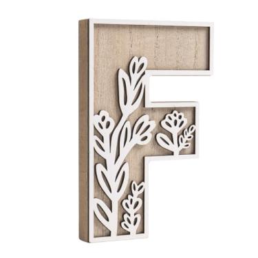 Imagem de caiydramy Letras de madeira florais pintáveis em camadas 3D para decoração de parede, letras do alfabeto de 12,4 cm para artesanato, letra F, decoração de mesa, placa de nome de berçário boho