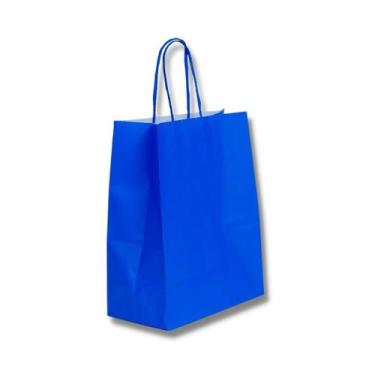Imagem de Kit com 10 Sacolas de Papel Azul 23,5x10x31,5cm com Alça - Tamarozzi