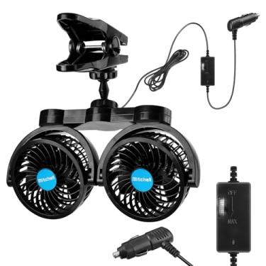 Imagem de Ventilador de carro 12 V, cabeça dupla, 10 cm, clipe 360 ventoinha rotativa para passageiros do banco dianteiro/traseiro, cooler ajustável com regulação de velocidade contínua para SUV, RV, VAN, barco