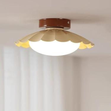 Imagem de MIXL - Luz de montagem semi-embutida amarelo leite com abajur canelado, luminária de teto com cúpula regulável, lâmpada de teto estilo nórdico para sala de estar, quarto e sala de estudo