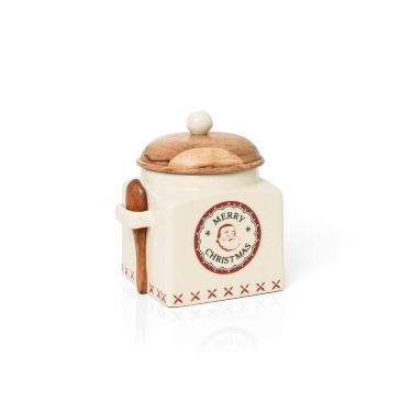 Imagem de Pote Decorativo Copa E Cia Versailles Natalino Em Cerâmica Artesanal Merry Christmas - 13 X 15 Cm