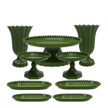 Imagem de Conjunto Elegante de Decoração para Festas | Boleira, Bandejas e Mini Suportes para Bolos e Doces | Decoração para Casamentos, Aniversários e Eventos Especiais(VDO - VERDE OLIVA)