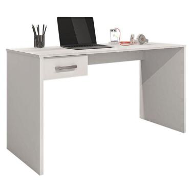Imagem de Mesa Para Computador Gávea Com Gaveta Branco Trama - Móveis Leão