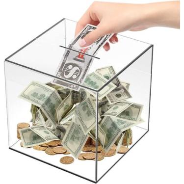 Imagem de Caixa de depósito unidirecional em estilo acrílico transparente Money 