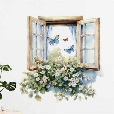 Imagem de Adesivo de parede Borboleta e Flores Faux Window PVC 30x60cm - yiweisa