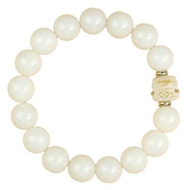 Imagem de Pulseira branca Bodhi Root de 12 mm com miçangas Lucky Cat esculpidas 