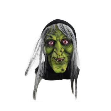 Imagem de Máscara de bruxa de Halloween, capa facial de látex luminoso LED - yiw