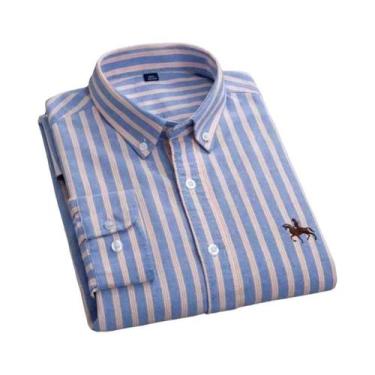 Imagem de Camisa Oxford De Algodão Masculina De Manga Longa, Confortável, Respir