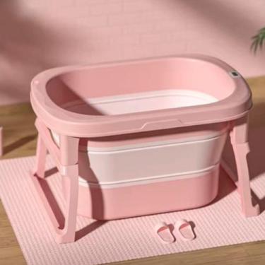 Imagem de Banheira De Bebê Grande 100 L  Dobrável com Termômetro - KLOOF, Rosa