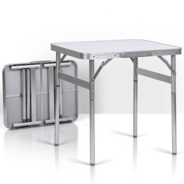 Imagem de Mesa Dobrável Vira Maleta Camping de Alumínio 60x45cm Branca 2 Níveis 