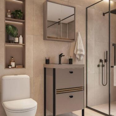 Imagem de Gabinete de Banheiro com Pia e Armário 60cm London Gianduia/Itapuã