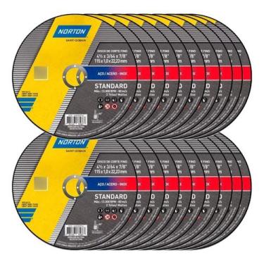 Imagem de Kit 24 Disco De Corte Norton Serra Standard 4.1/2 Aço Carbono Inox Cor