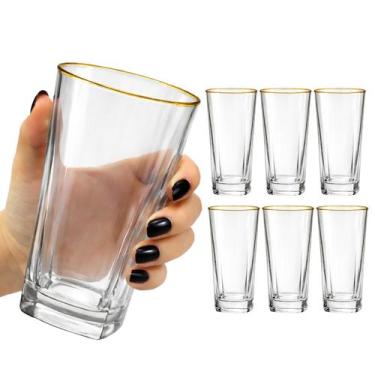 Imagem de Jogo 6 Copos Alto De Vidro Grosso 280ml Quadrado Liso Luxo - Haüskraft