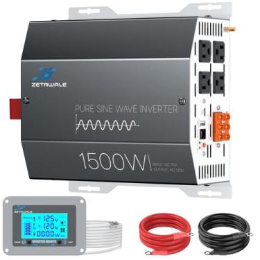 Imagem de Inversor de Potência ZETAWALE 1500W Onda Senoidal Pura - 12V DC para 1