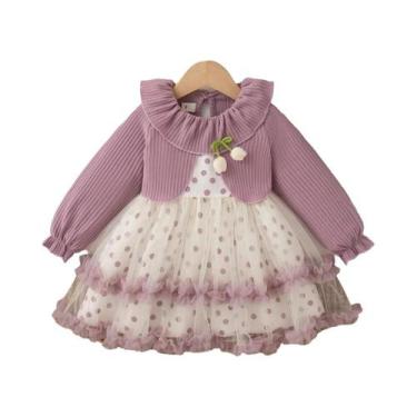 Imagem de Vestido De Tricô Para Bebês Meninas Com Estampa De Tulipa E Poá, Gola 
