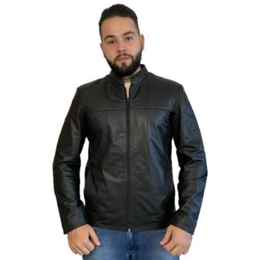 Imagem de Jaqueta de couro masculina jvl premium 127 gola padre preta, XG