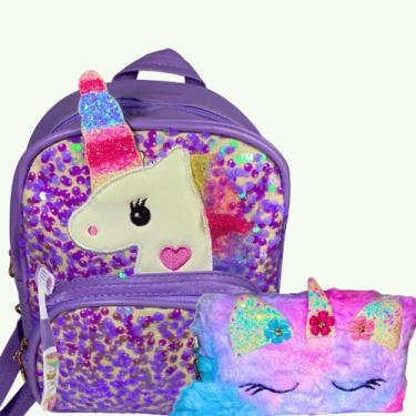 Imagem de Mochila Infantil Passeio Unicórnio Paetê com Nécessaire - Mormino, Lil