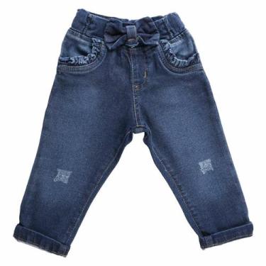 Imagem de Calça Jeans Din Don Infantil Feminina Cós C/ Elástico Detalhe Em Laço 