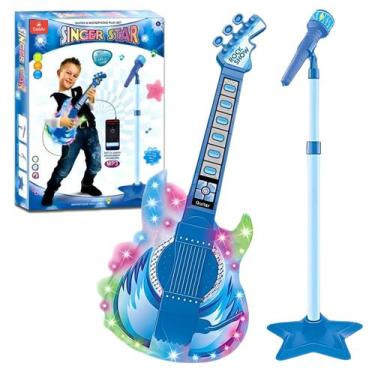 Imagem de Guitarra Musical infantil Azul Microfone Singer Star Castela