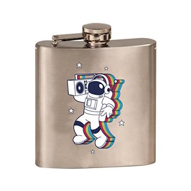 Imagem de Rockin Space Man Astronaut w/Boombox colorido - Frasco de aço inoxidável de 170 g impresso a cores 3D (aço prata)