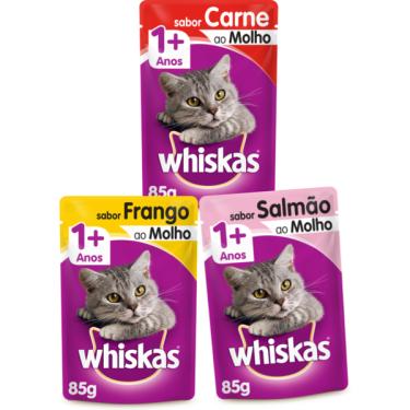Imagem de Kit Whiskas Sachê Gatos Adultos  Carne + Frango + Salmão - 12 Unidades