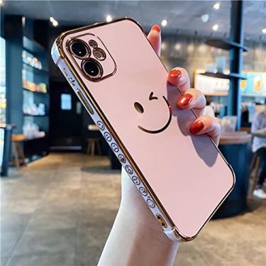 Imagem de Capa de telefone de rosto de sorriso de desenho de luxo chapeamento para iphone 12 11 pro x xr xs max 12 mini capa de silicone cor doce, roxo, para iphone 12