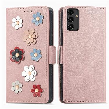 Imagem de Capas de telefone de flores tridimensionais Samsung Galaxy A14 A 14 5G capa de couro moda slots para cartão clipe de carteira à prova de choque Samsung A14 5G capas (ouro rosa, Samsung A14 5G)