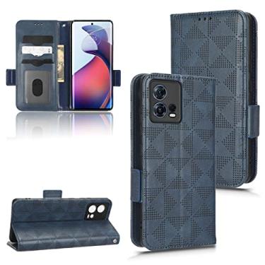 Imagem de Capas de telefone de negócios de luxo compatíveis com Motorola Moto S30 Pro 5G capa de couro triângulo simétrico slots para cartão clipe de carteira capa de telefone à prova de choque (azul, Moto S30 Pro 5G)