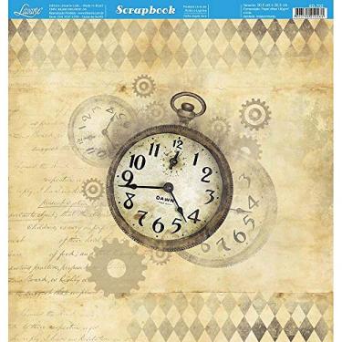 Imagem de Página para Scrapbook Dupla Face Litoarte 30,5 x 30,5 cm - Modelo SD-702 Relógios com Engrenagens Fundo Bege