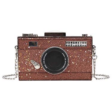 Imagem de QZUnique – Bolsa de mão feminina de ombro a tiracolo em formato de câmera de poliuretano, E-coffee