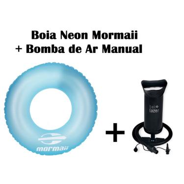 Imagem de Kit 01 Boia inflável neon Azul Mormaii + Bomba de Ar Manual Bel fix