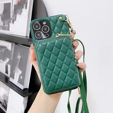 Imagem de Carteira com zíper e bolsa de couro para moedas para iPhone 14 Pro Max 14Plus 13 11 12 tiracolo transversal porta-cartões de ombro bolsa cosmética, preto verde, para iPhone 11 Pro