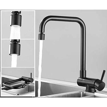 Imagem de Torneira de cozinha dobrada em aço inoxidável para montagem em deck, torneira rotativa para chuveiro/fluxo, água quente fria, lavatório, guindaste, preto B