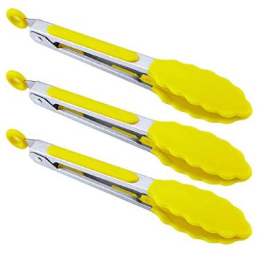 Imagem de Conjunto de mini pinças de silicone para servir BIGSUNNY de 7 polegadas, Amarelo, 7 inch, 3