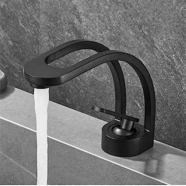 Imagem de Torneira para lavatório Torneira de banheiro de latão Torneira misturadora Torneira para lavatório de alça única Torneira de banheiro quente e fria, preta, tamanho único