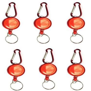 Imagem de Suporte de rolagem de crachá retrátil de 6 peças gancho e laço corda de fio de aço chaveiro retrátil mini ferramenta pequena retrátil ao ar livre (Vermelho)