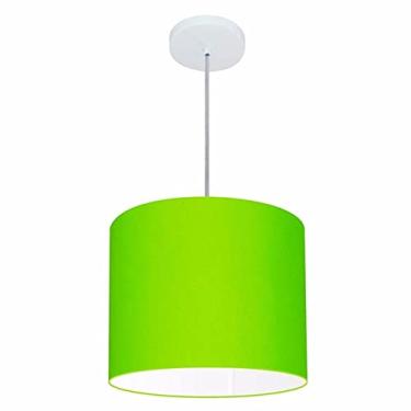 Imagem de Lustre Pendente Cilíndrico Cúpula Tecido 30x21 cm, Vivare Iluminação, Pendente4054 VL, Verde, Pequeno