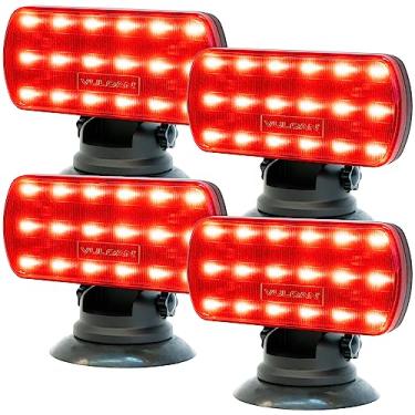 Imagem de VULCAN Pisca-pisca magnética de LED de alta intensidade – Vermelho – Funciona com quatro pilhas AA padrão – Inclui base magnética ajustável – Pacote com 4