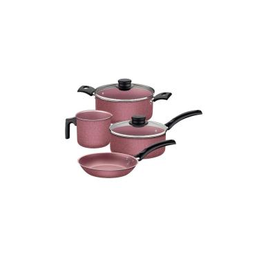 Imagem de Jogo de Panelas Alumínio Antiaderente 4 Pc Rosa - Tramontina