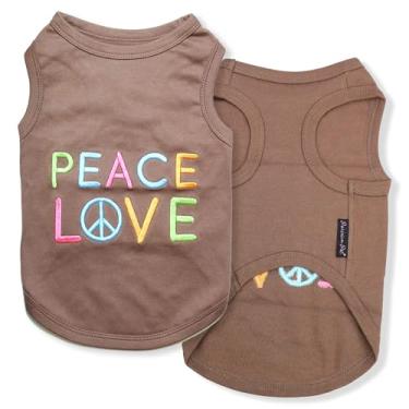 Imagem de Parisian Pet Camiseta para cães com bordado Love Peace - 100% algodão, camisetas respiráveis para cães - Colete sem mangas para animais de estimação - Roupas para cães de tamanho médio M
