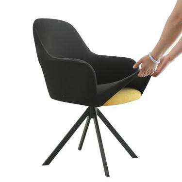 Imagem de Iauddy Capa de cadeira de jantar com destaque para poltrona giratória para escritório, capa deslizante para cadeira de escritório com braços para sala de estar (2, preto)