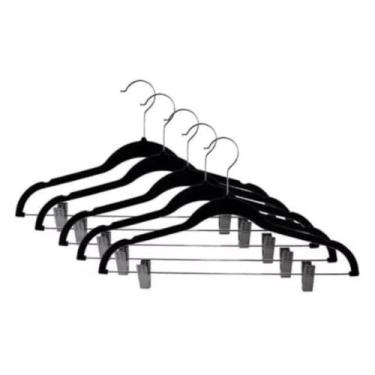 Imagem de Cabides de veludo com Presilhas, Cabides de roupas antiderrapantes, Cabides ultrafinos que economizam espaço para camisas, calças, vestidos, saias, jaquetas (pacote com 15, preto)