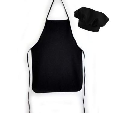 Imagem de Avental Liso De Oxford Com Chapéu De Cozinheiro Preto - Recanto da Cos