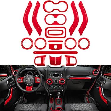 Imagem de E-cowlboy Conjunto completo de 18 peças, kit de acabamento de decoração de interiores, volante, console central, maçaneta da porta, ar-condicionado, suporte de copo de ventilação, acabamento da capa