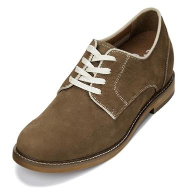 Imagem de CALTO Sapatos masculinos invisíveis que aumentam a altura – cadarço de couro premium casual Derby – 7,6 cm mais alto, Marrom cáqui, 38