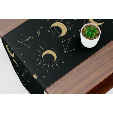 Imagem de Caminho De Mesa Trilho Celestial Lua e Estrelas Preto - Fabrika de Fes
