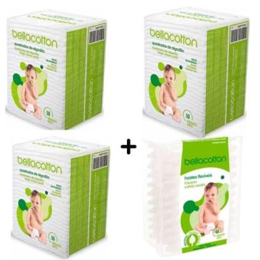 Imagem de Kit Higiene Bebê higienização recém nascido Cotonete Algodão Quadrado 