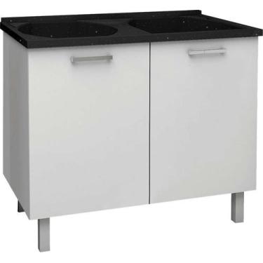 Imagem de Gabinete de Lavanderia Preto em Aço com Tanque Sintético Granito Preto