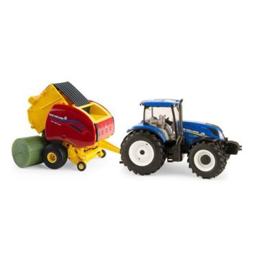 Imagem de Miniatura Trator New Holland T6.180 Com Enfardadeira 1/32, Azul